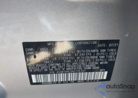 2022 Subaru Outback Limited z USA, uszkodzony, nr VIN 4S4BTANC5N3125151
